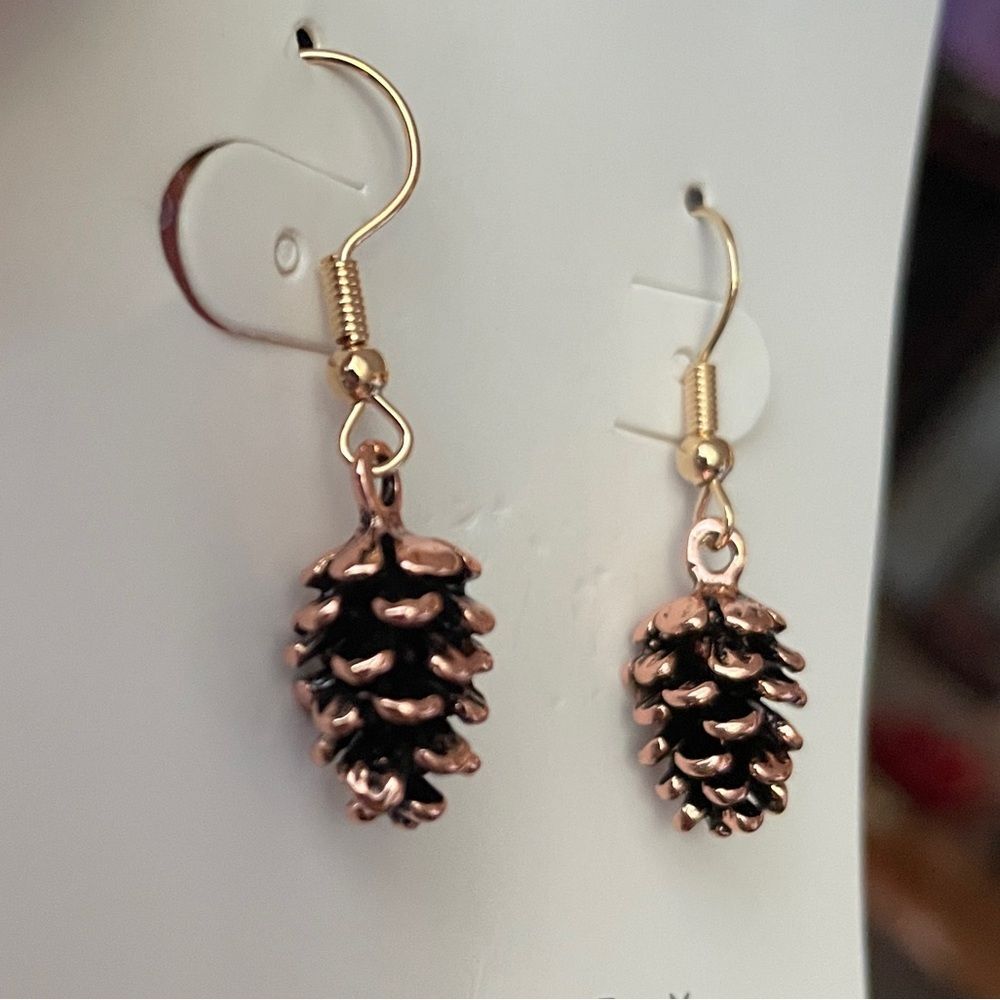 Cute Pine cone bronze drop earrings perfect for fall and winter hook gift autumn